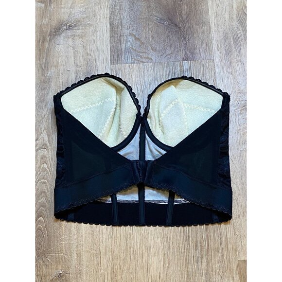 Vintage Black Lace Strapless Bustier With Floral Mesh Design & Underwire 36D - Picture 5 of 8